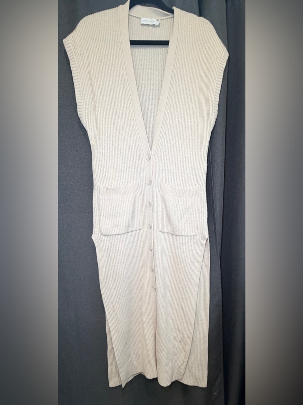 Jonathan Simkhai | Neutral Selma Long Cardigan in Ribbed Knit wool, cotton blend - Picture 4 of 11